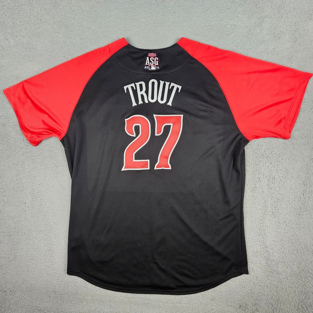 Majestic Mike Trout Jersey Mens 52 Black 2015 MLB All Star Game Angels Cool Base - Picture 2 of 8